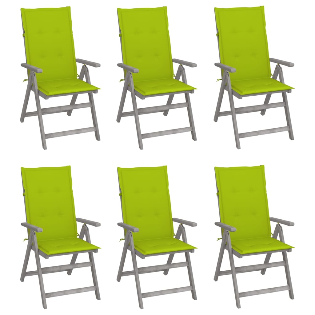 Tuinstoelen 6 st verstelbaar met kussens massief acaciahout – afbeelding 1