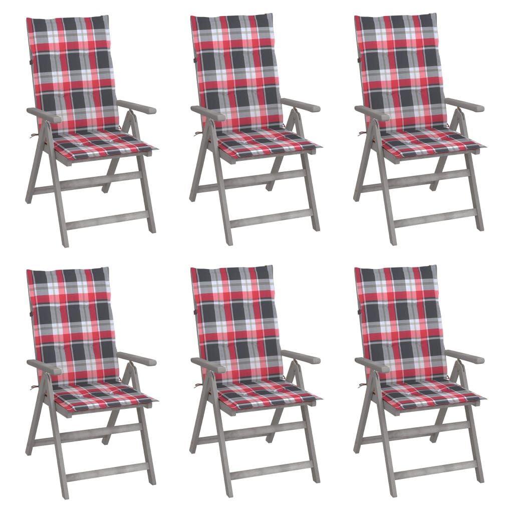 Tuinstoelen 6 st verstelbaar met kussens massief acaciahout – afbeelding 1