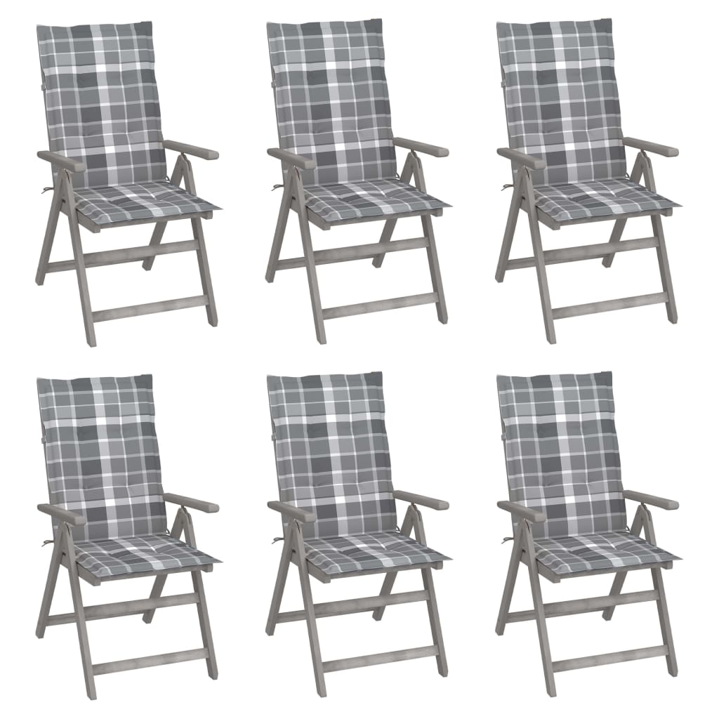Tuinstoelen 6 st verstelbaar met kussens massief acaciahout – afbeelding 1