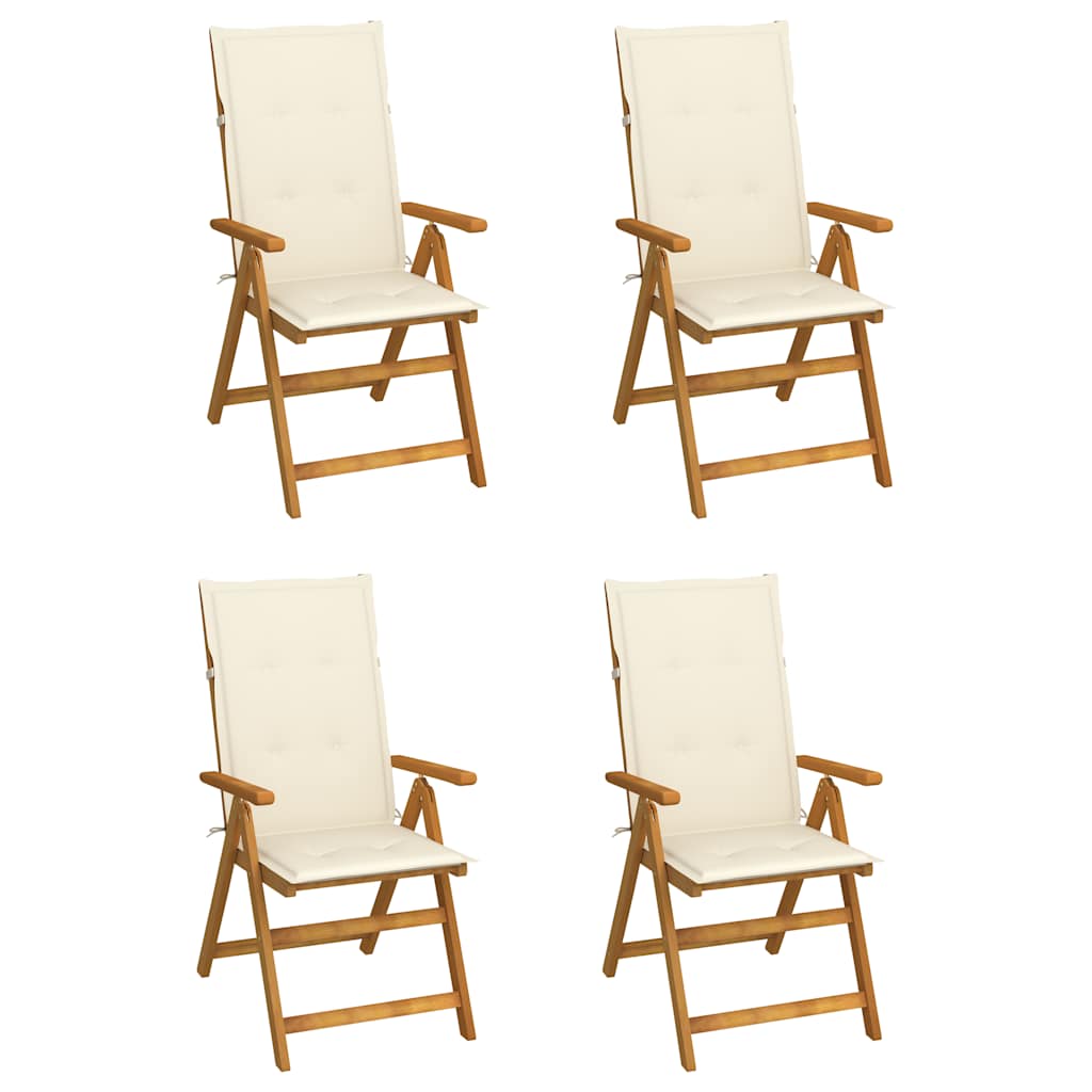 Tuinstoelen 4 st verstelbaar met kussens massief acaciahout