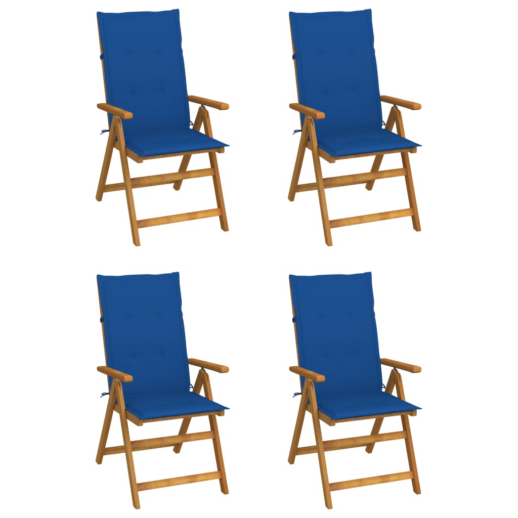 Tuinstoelen 4 st verstelbaar met kussens massief acaciahout – afbeelding 1