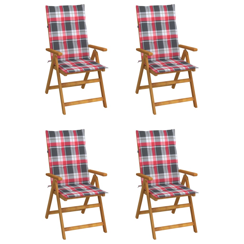 Tuinstoelen 4 st verstelbaar met kussens massief acaciahout – afbeelding 1