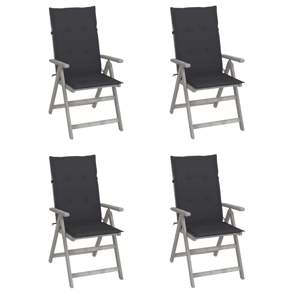Tuinstoelen 4 st verstelbaar met kussens massief acaciahout
