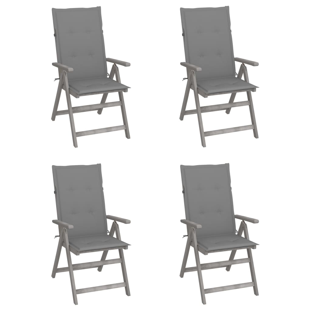 Tuinstoelen 4 st verstelbaar met kussens massief acaciahout – afbeelding 1