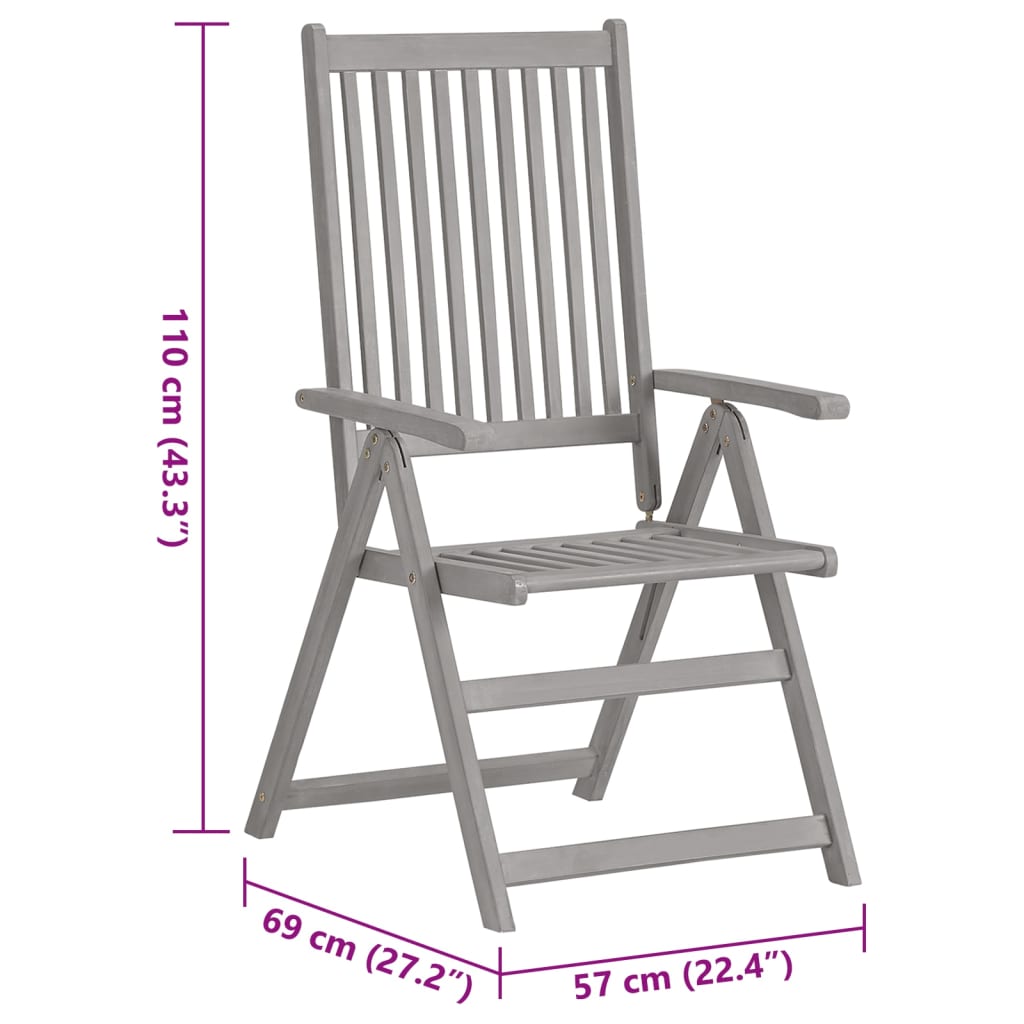 Tuinstoelen 4 st verstelbaar met kussens massief acaciahout – afbeelding 10