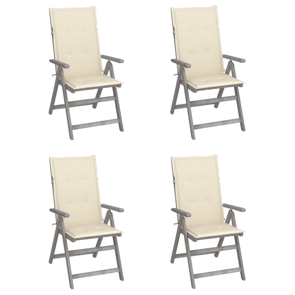 Tuinstoelen 4 st verstelbaar met kussens massief acaciahout