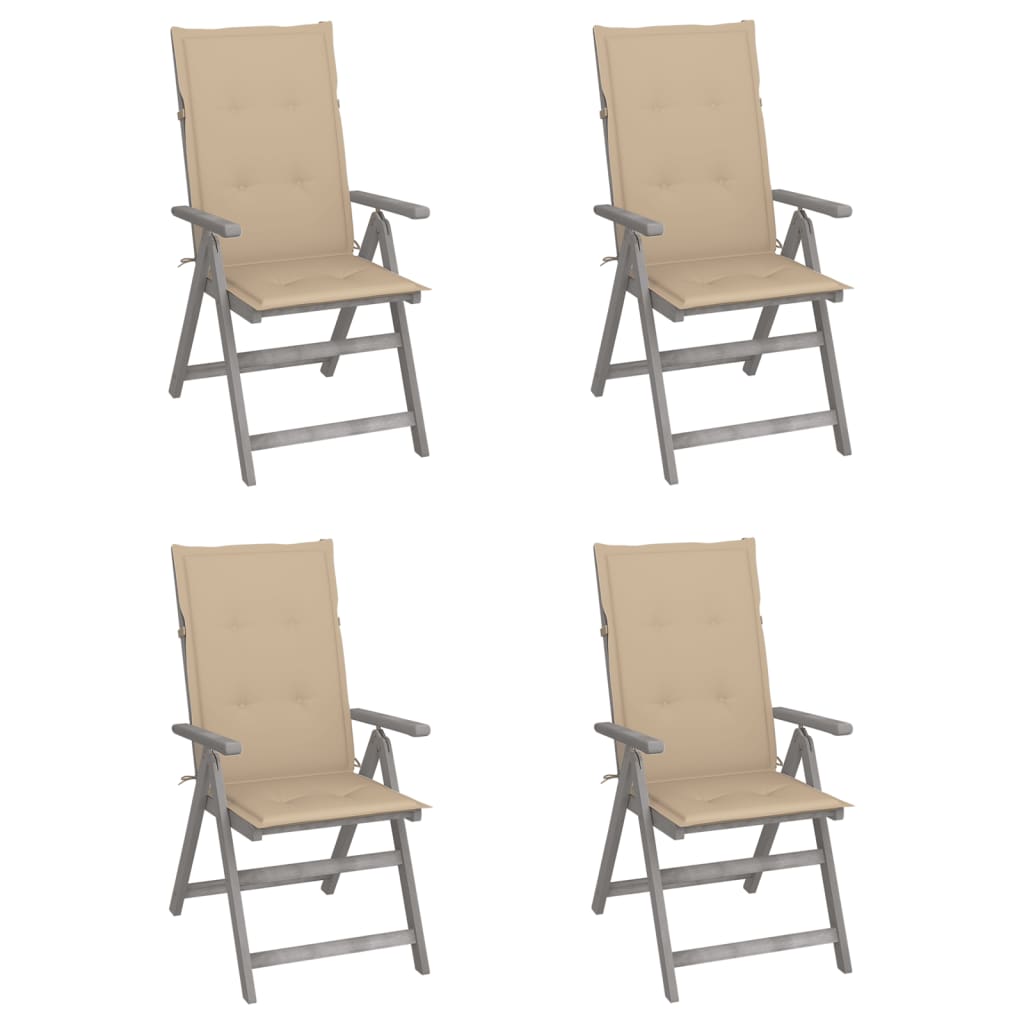 Tuinstoelen 4 st verstelbaar met kussens massief acaciahout – afbeelding 1