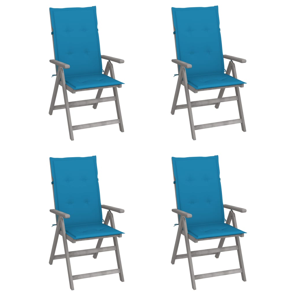 Tuinstoelen 4 st verstelbaar met kussens massief acaciahout