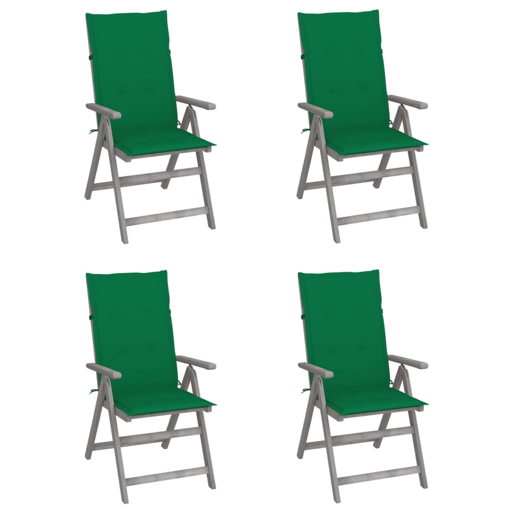 Tuinstoelen 4 st verstelbaar met kussens massief acaciahout