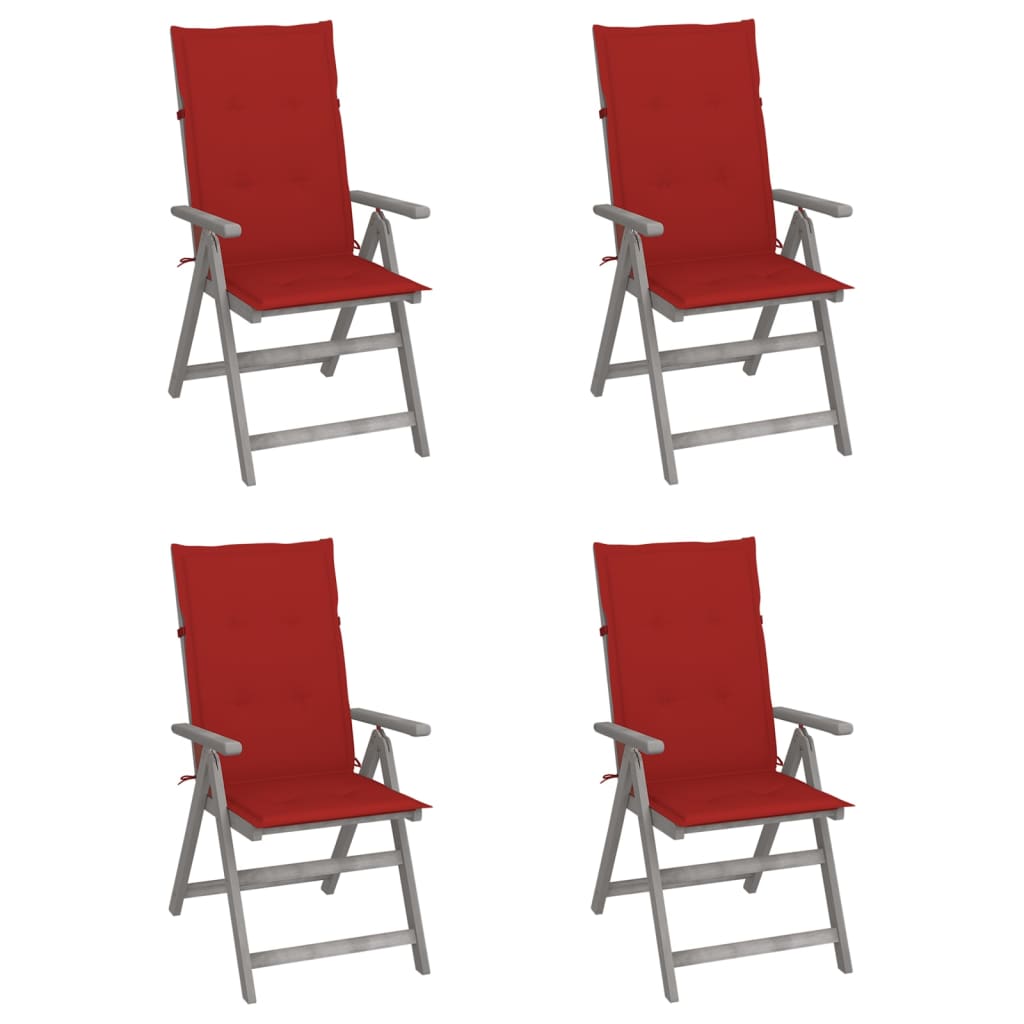 Tuinstoelen 4 st verstelbaar met kussens massief acaciahout – afbeelding 1