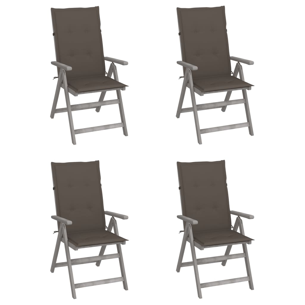 Tuinstoelen 4 st verstelbaar met kussens massief acaciahout