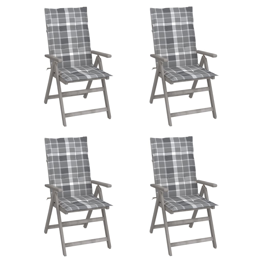 Tuinstoelen 4 st verstelbaar met kussens massief acaciahout – afbeelding 1
