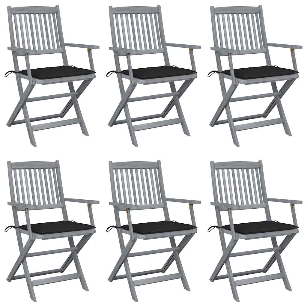 Tuinstoelen 6 st inklapbaar met kussens massief acaciahout