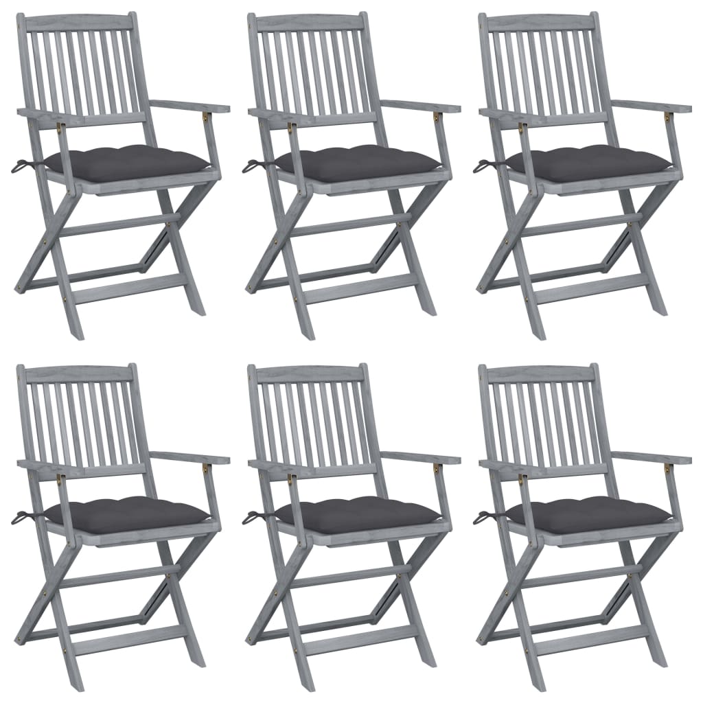 Tuinstoelen 6 st inklapbaar met kussens massief acaciahout