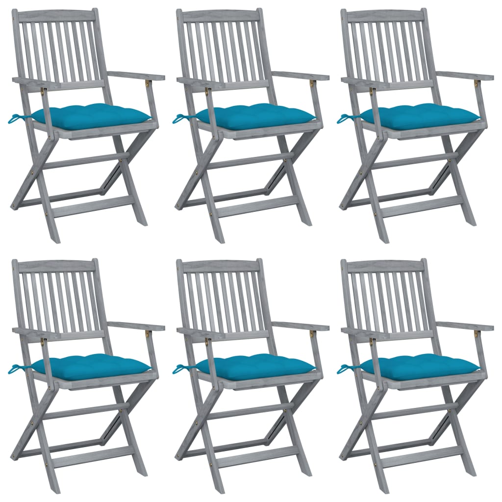 Tuinstoelen 6 st inklapbaar met kussens massief acaciahout – afbeelding 1