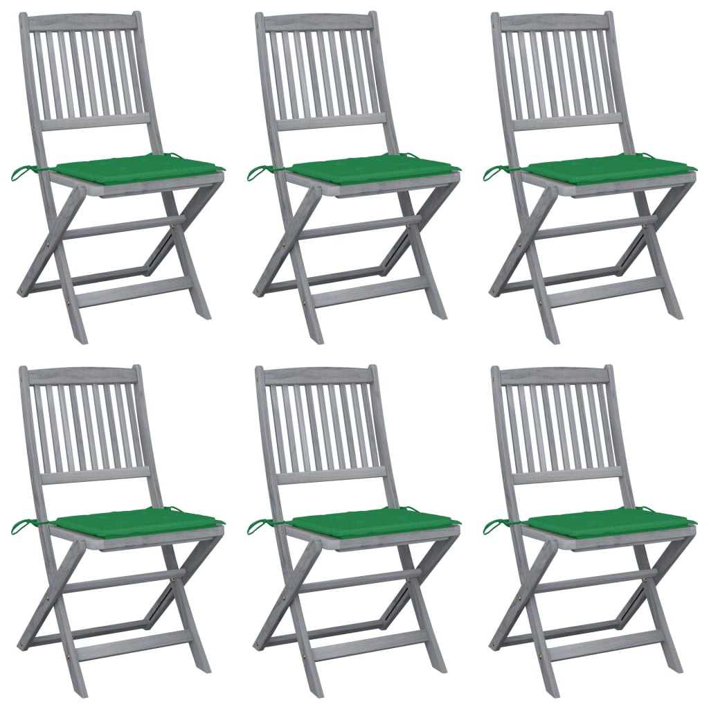 Tuinstoelen inklapbaar 6 st met kussens massief acaciahout – afbeelding 1