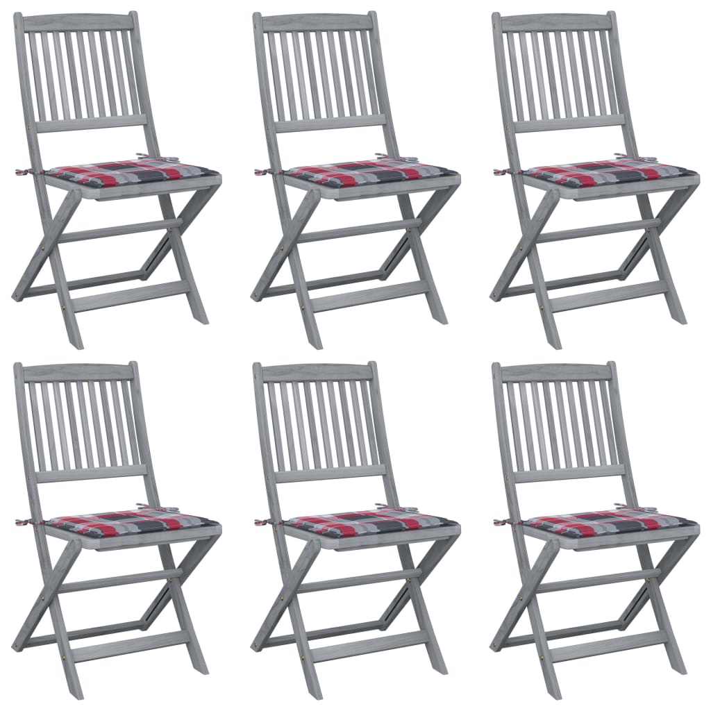 Tuinstoelen 6 st inklapbaar met kussens massief acaciahout