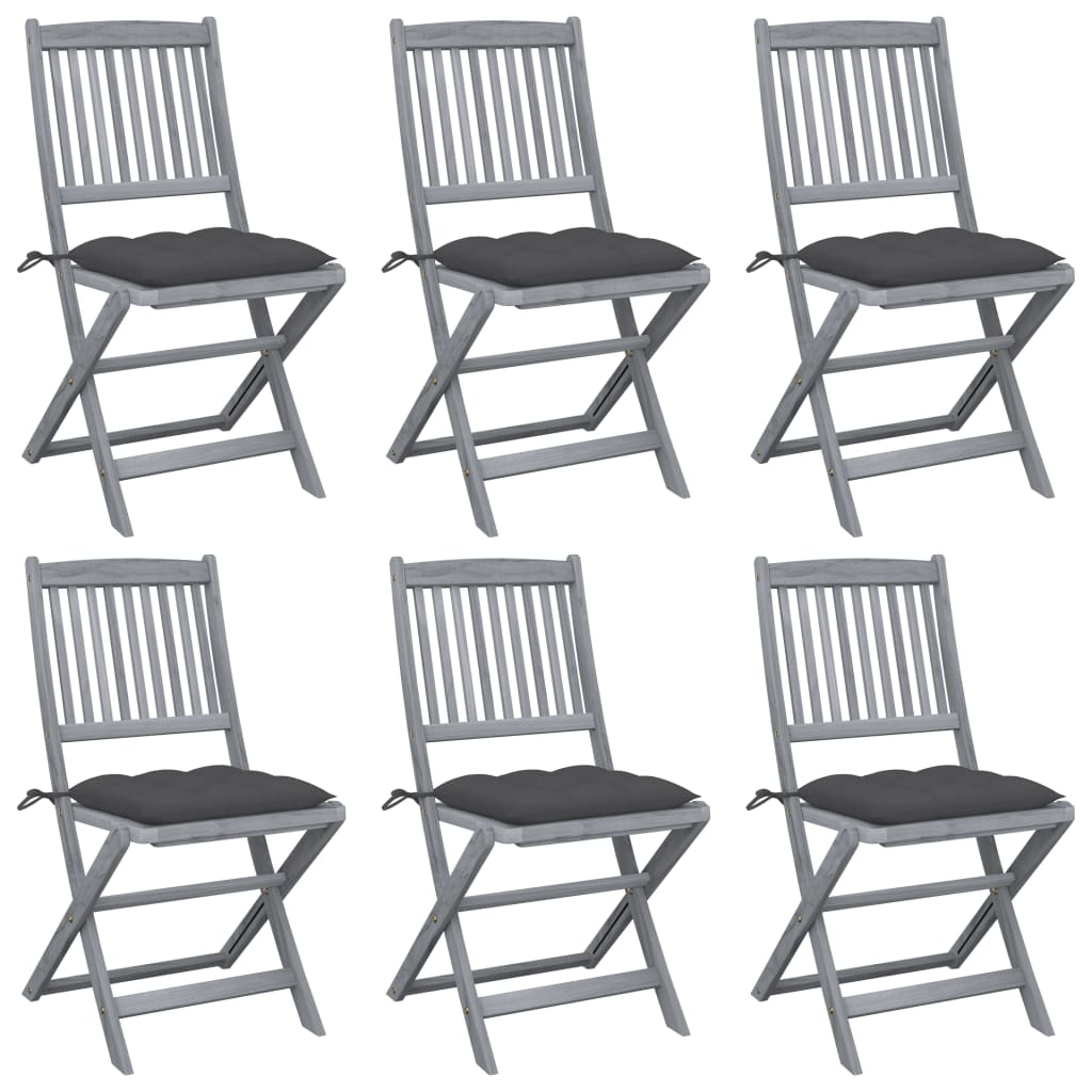 Tuinstoelen 6 st inklapbaar met kussens massief acaciahout