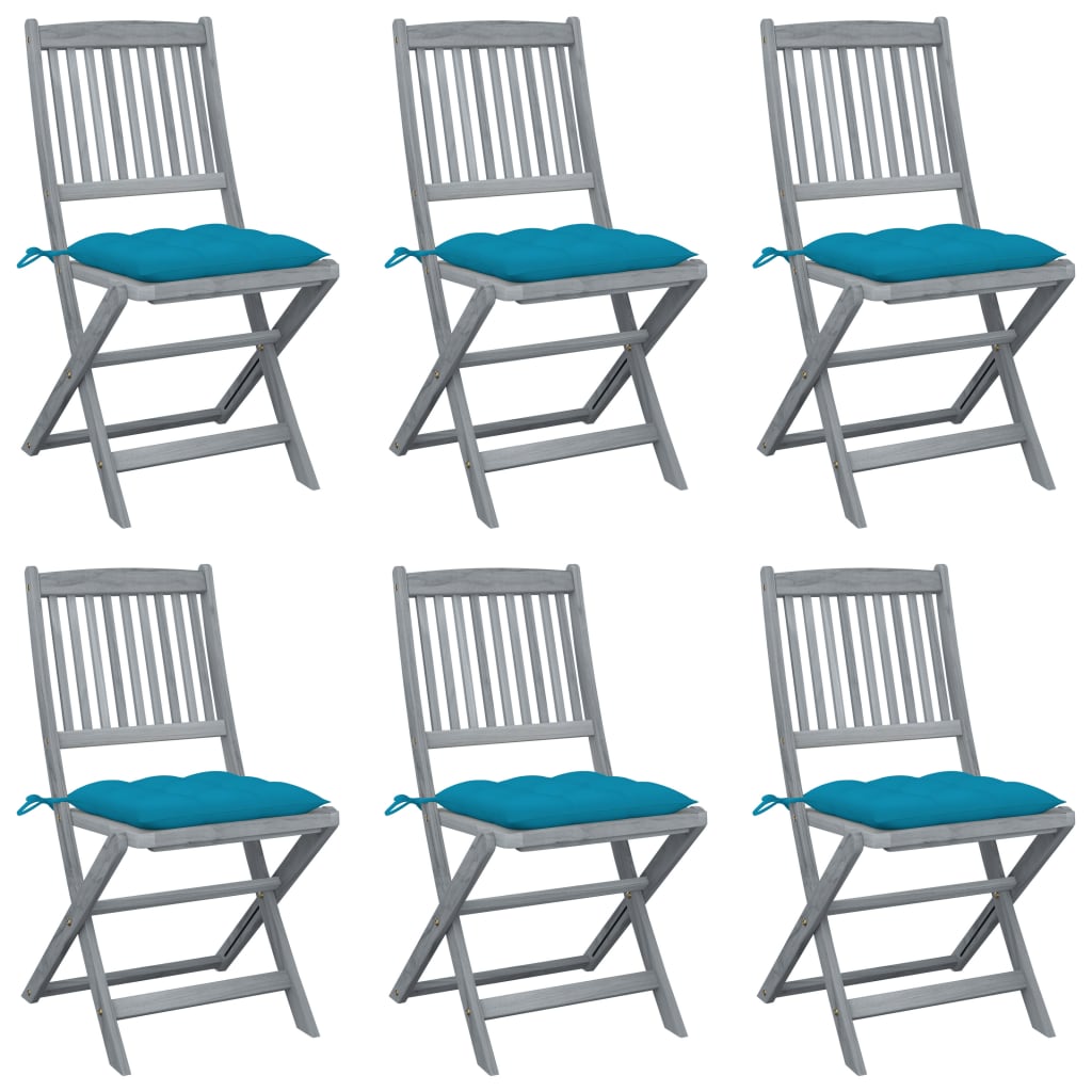 Tuinstoelen 6 st inklapbaar met kussens massief acaciahout – afbeelding 1