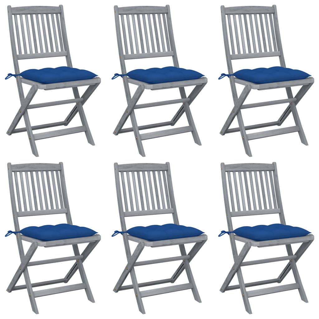 Tuinstoelen 6 st inklapbaar met kussens massief acaciahout