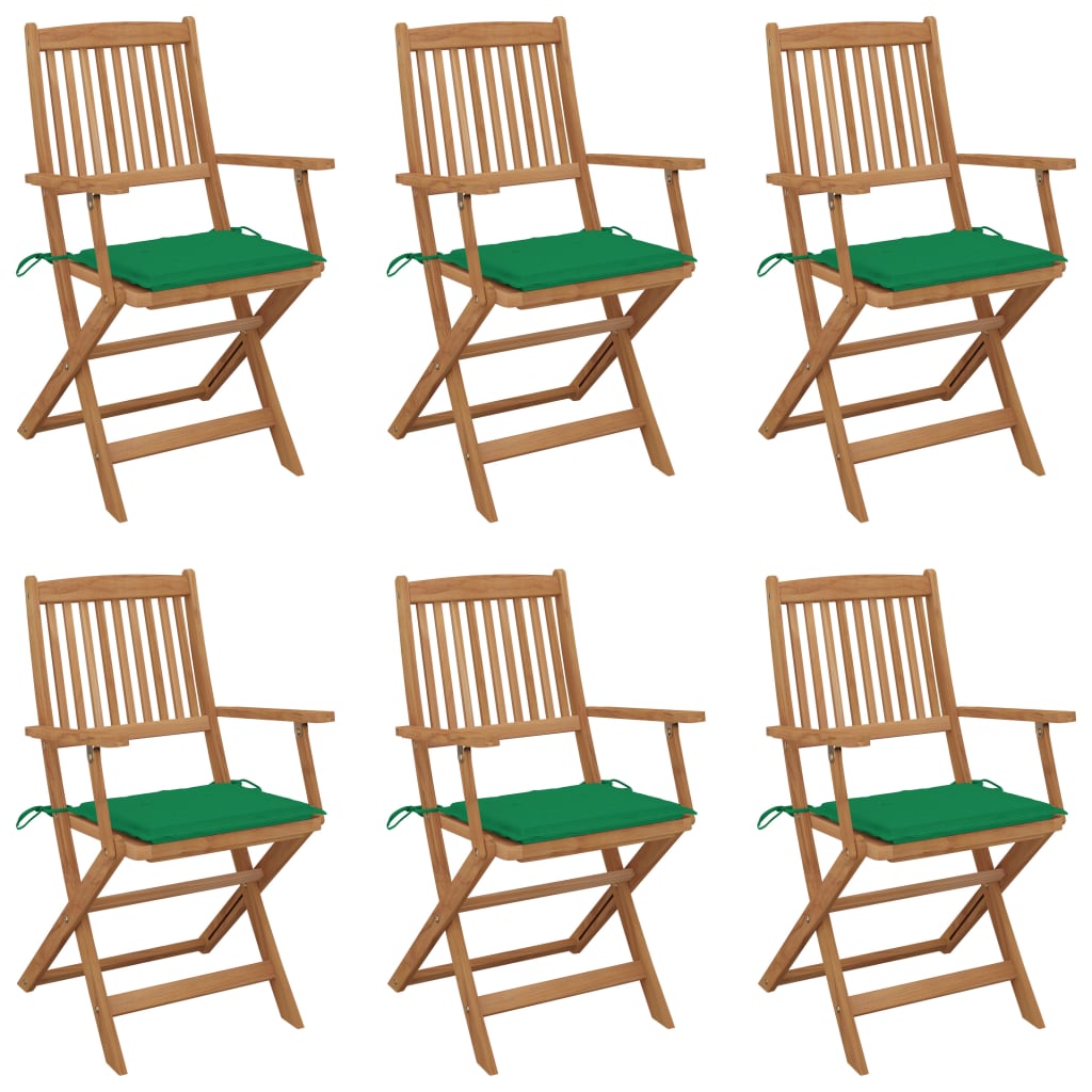 Tuinstoelen 6 st inklapbaar met kussens massief acaciahout – afbeelding 1