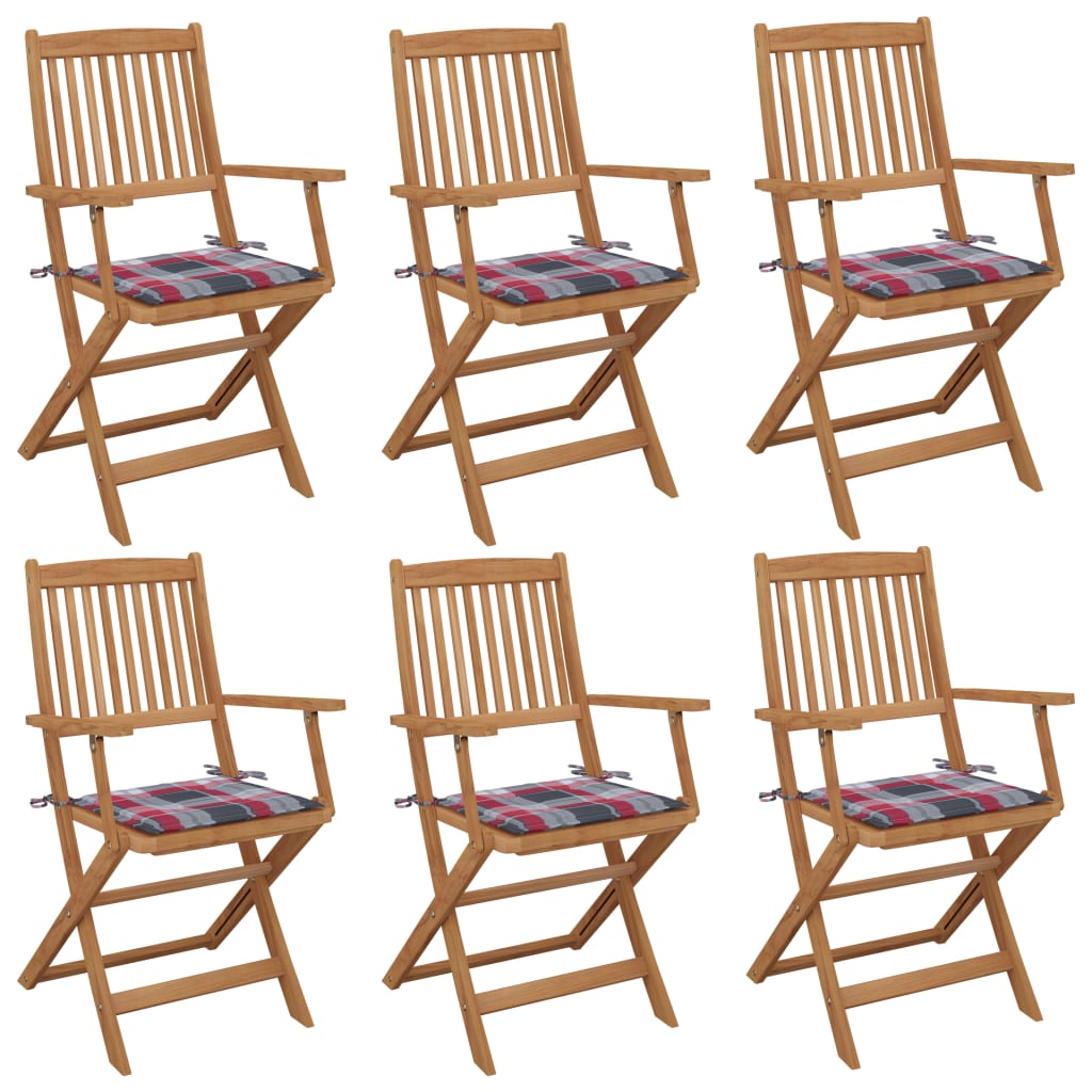 Tuinstoelen 6 st inklapbaar met kussens massief acaciahout – afbeelding 1