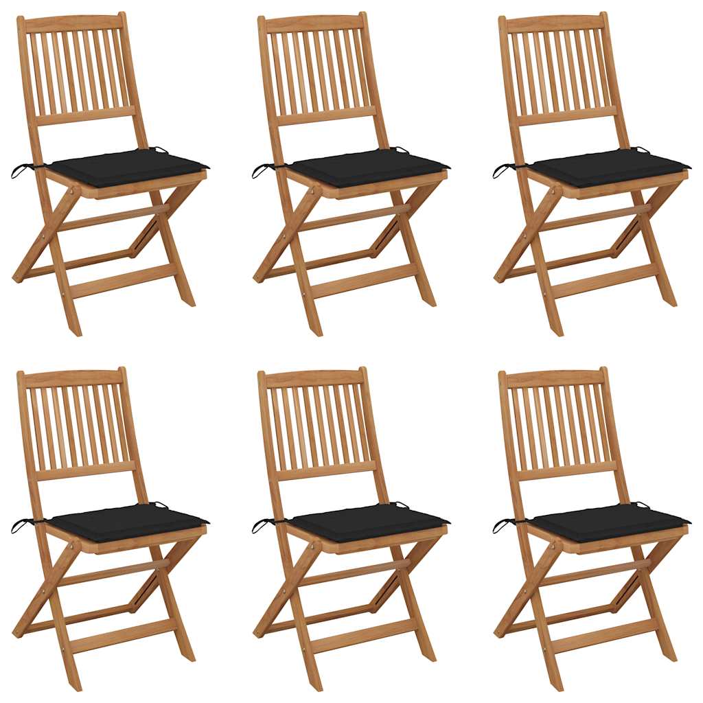 Tuinstoelen 6 st inklapbaar met kussens massief acaciahout