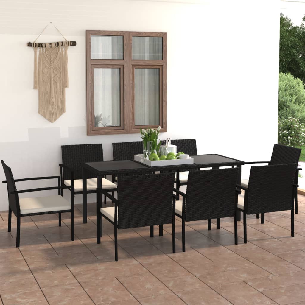 9-delige Tuinset poly rattan zwart – afbeelding 1