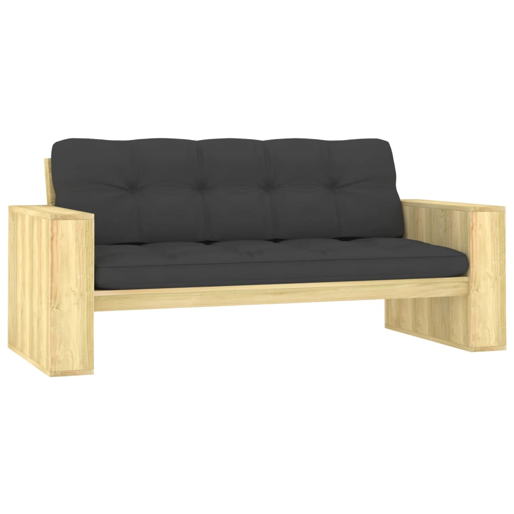 Tuinbank met antracietkleurige kussens 179cm geïmpregneerd hout – afbeelding 1