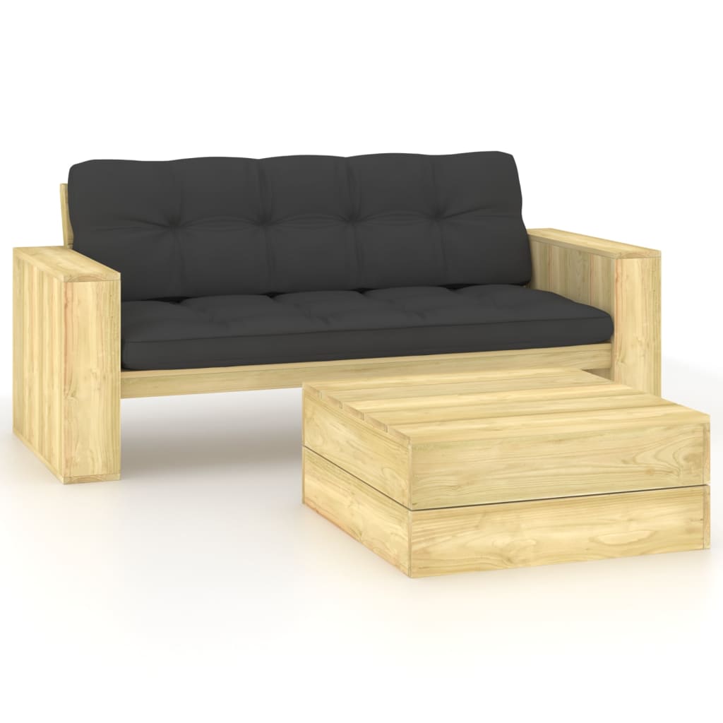 2-delige Loungeset met kussens geïmpregneerd grenenhout – afbeelding 1