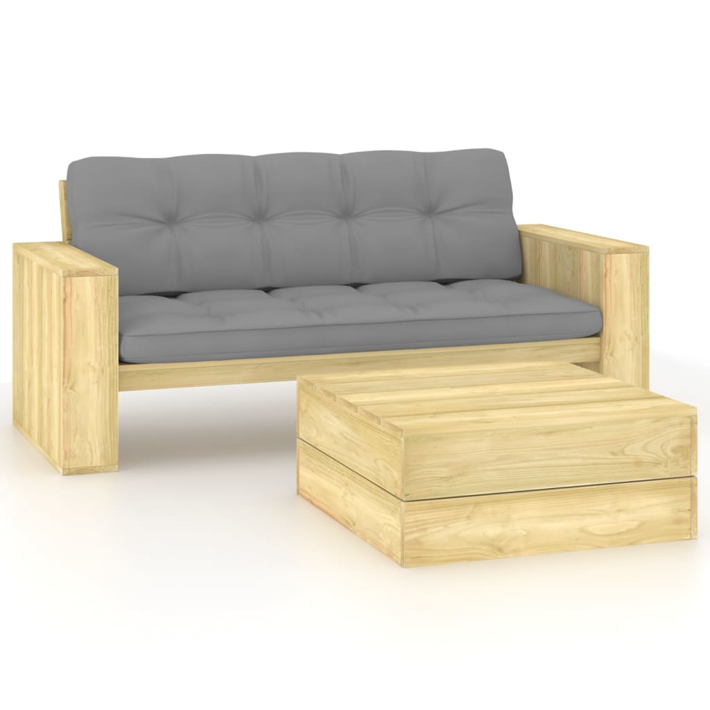 2-delige Loungeset met kussens geïmpregneerd grenenhout – afbeelding 1
