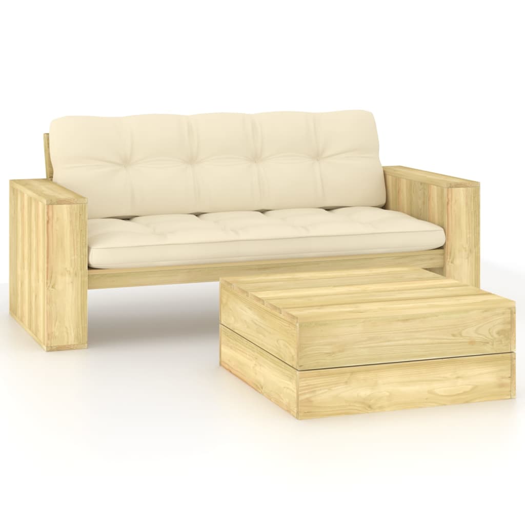 2-delige Loungeset met kussens geïmpregneerd grenenhout – afbeelding 1