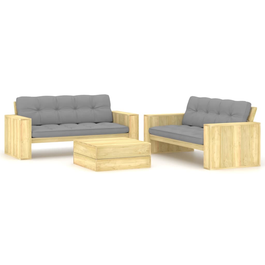3-delige Loungeset met kussens geïmpregneerd grenenhout – afbeelding 1