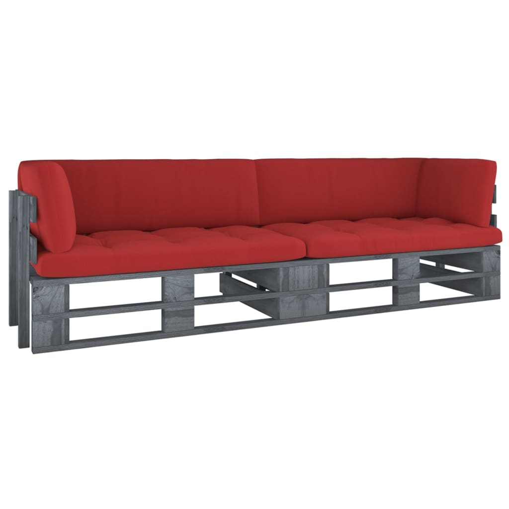Tweezitsbank pallet met kussens grijs geïmpregneerd grenenhout – afbeelding 1