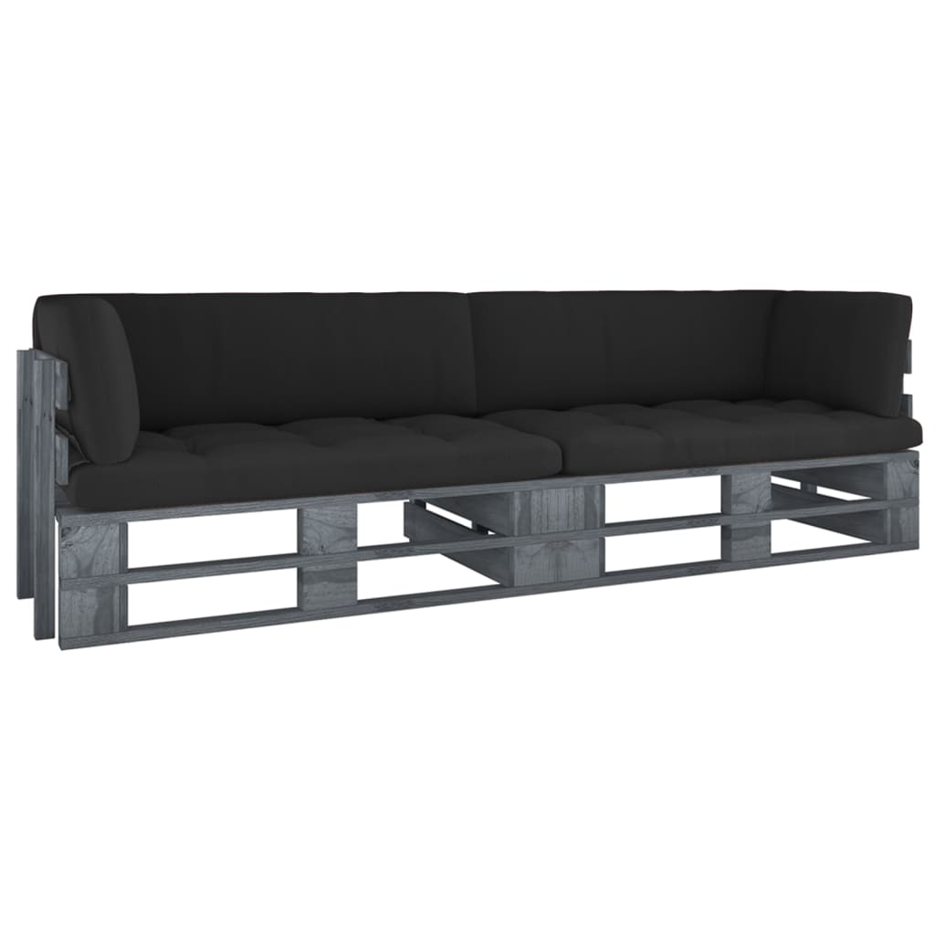 Tweezitsbank pallet met kussens grijs geïmpregneerd grenenhout – afbeelding 1