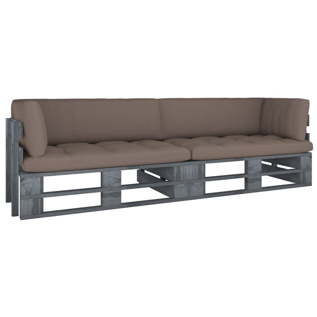 Tweezitsbank pallet met kussens grijs geïmpregneerd grenenhout – afbeelding 1