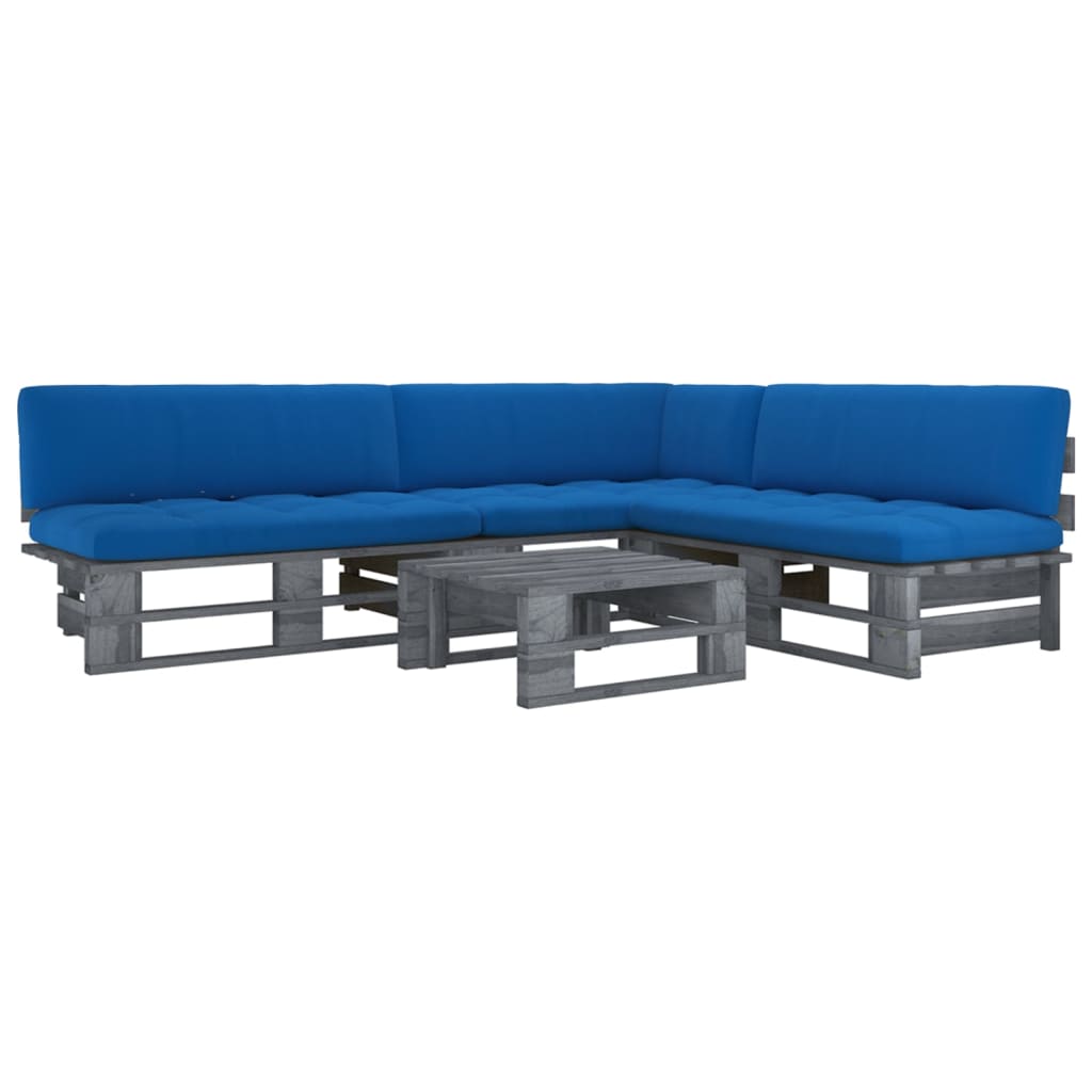 4-delige Loungeset pallet met kussens grijs geïmpregneerd hout – afbeelding 1