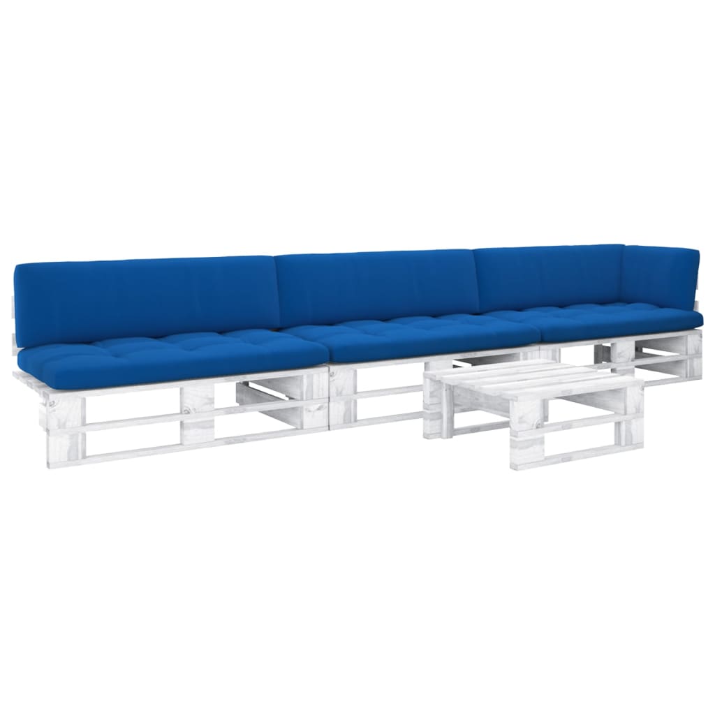 4-delige Loungeset pallet met kussens wit geïmpregneerd hout – afbeelding 1