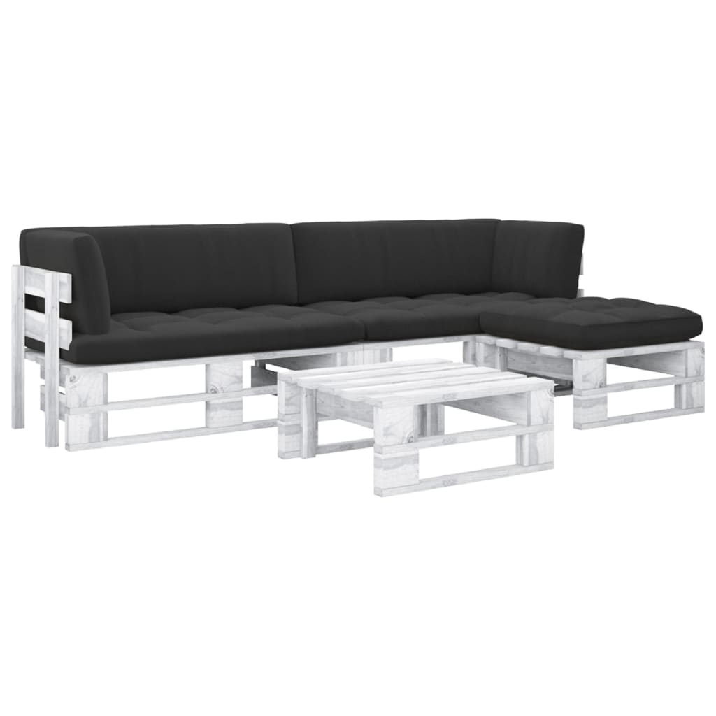 4-delige Loungeset pallet met kussens wit geïmpregneerd hout – afbeelding 1