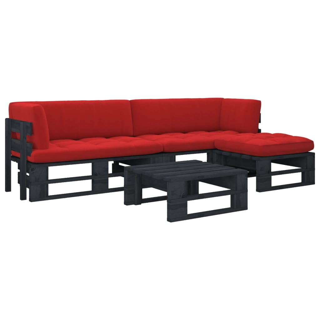 4-delige Loungeset pallet met kussens zwart geïmpregneerd hout – afbeelding 1