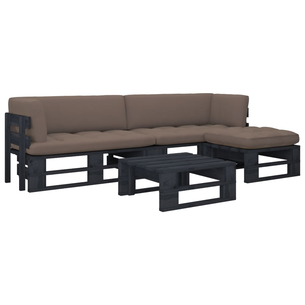 4-delige Loungeset pallet met kussens zwart geïmpregneerd hout – afbeelding 1