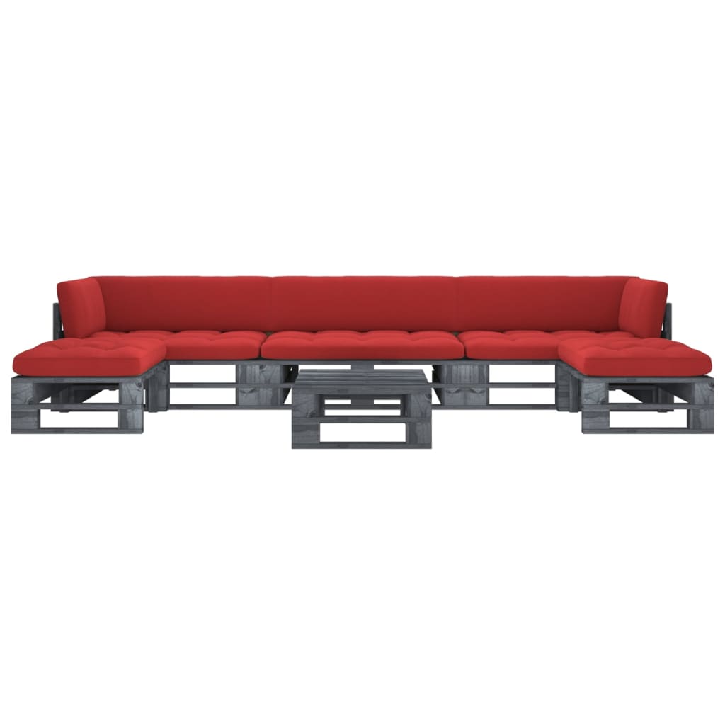 6-delige Loungeset pallet met kussens grijs geïmpregneerd hout – afbeelding 1