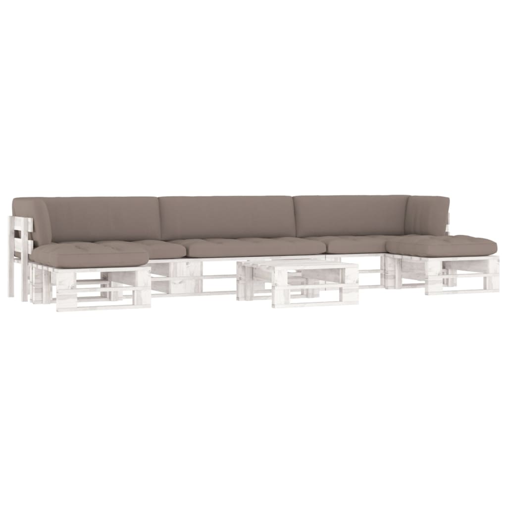 6-delige Loungeset pallet met kussens wit geïmpregneerd hout – afbeelding 1