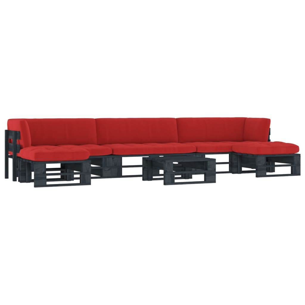 6-delige Loungeset pallet met kussens zwart geïmpregneerd hout – afbeelding 1