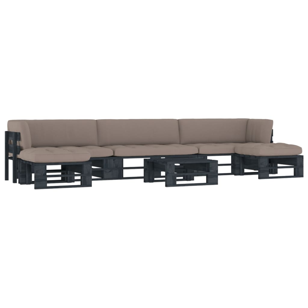 6-delige Loungeset pallet met kussens zwart geïmpregneerd hout – afbeelding 1