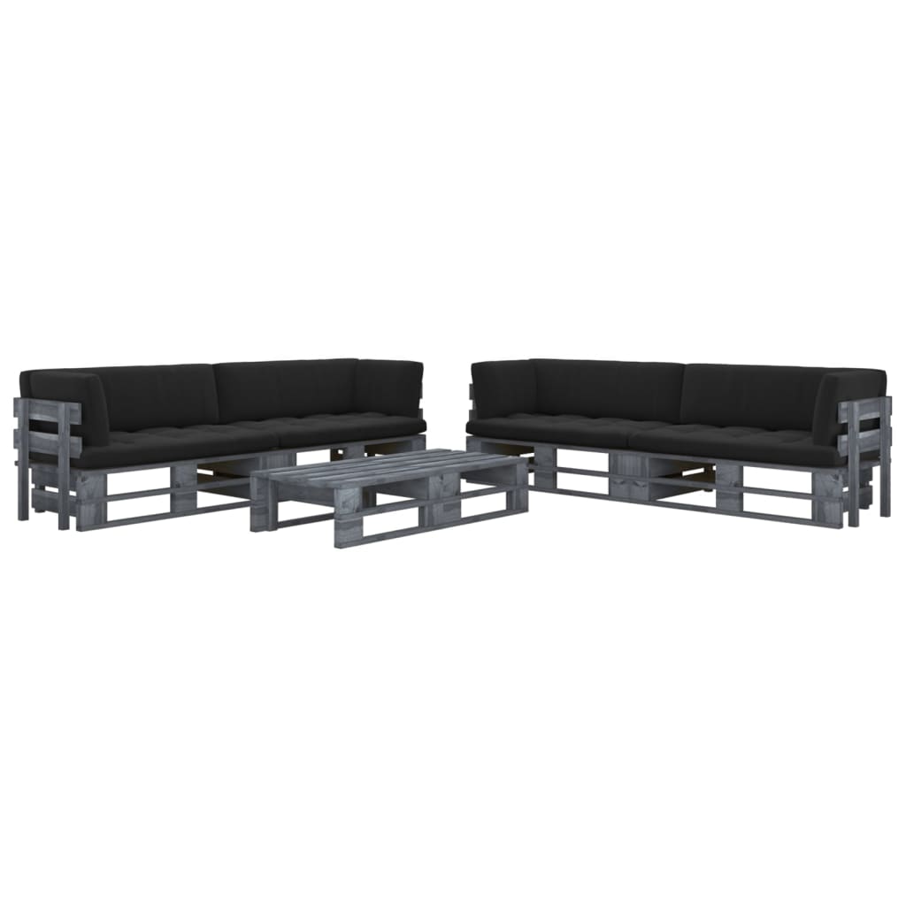 6-delige Loungeset pallet met kussens grijs geïmpregneerd hout – afbeelding 1
