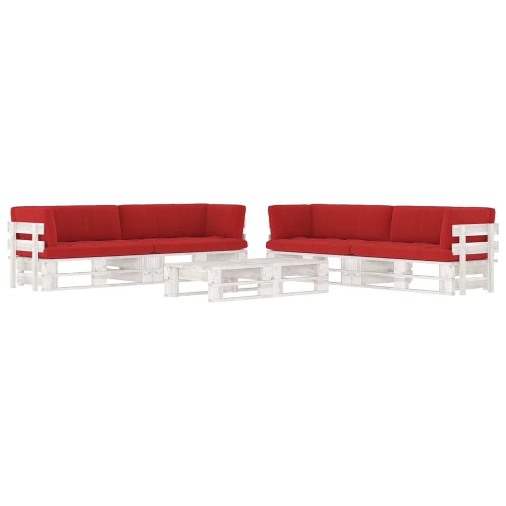 6-delige Loungeset pallet met kussens wit geïmpregneerd hout – afbeelding 1