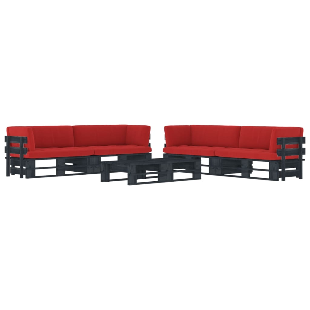 6-delige Loungeset pallet met kussens zwart geïmpregneerd hout – afbeelding 1