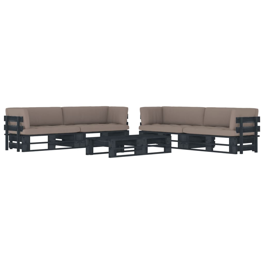 6-delige Loungeset pallet met kussens zwart geïmpregneerd hout – afbeelding 1