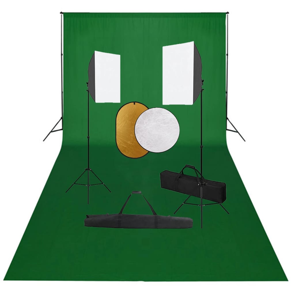 Fotostudioset met softboxlampen, achtergrond en reflector – afbeelding 1